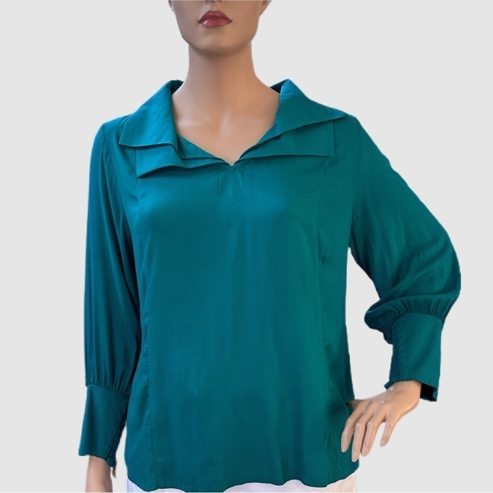 Igigi Segovia Poet Blouse Plus Size 20, Peacock Green, Puffy Sleeves Cuffs NWOT